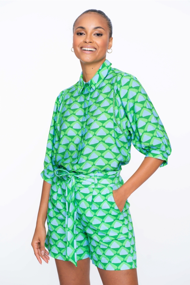 BLOUSE MET PATROON 53458 20 000530 GREEN/BLUE